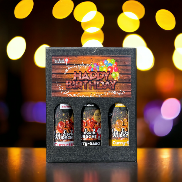 Curry-Sauce Geschenkbox "Happy Birthday" 3 Flaschen