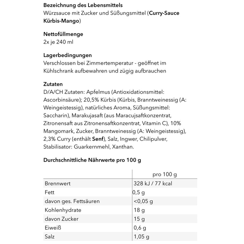 Curry-Sauce Kürbis-Mango - einzelne Flasche